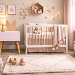 Buro mesa de noche rosa con orejas