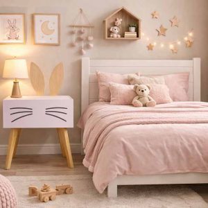 Buro  mesa de noche  rosa con bigotes y orejas